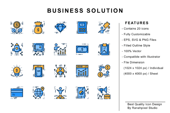 Business Solution 02 - Filled Outline Graphics and Icons Review