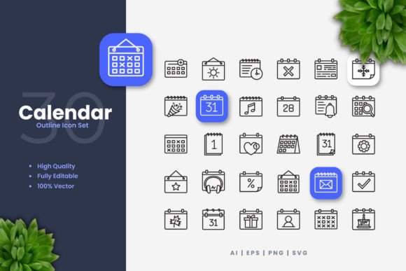 Calendar Icons: Modern Graphics for Clean Design