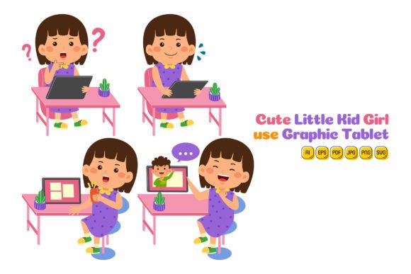 Cute Little Kid Girl Use Tablet Vector 2 Review