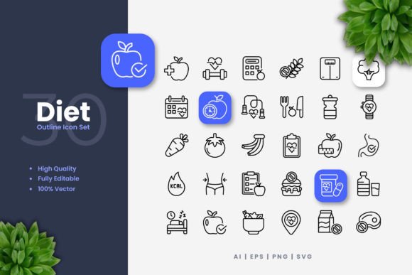 Diet Outline Icons: Modern Graphics and Icons for Branding