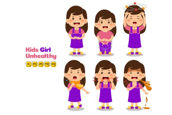 Kids Girl Unhealthy Vector Pack 01 Graphics and Illustrations Review