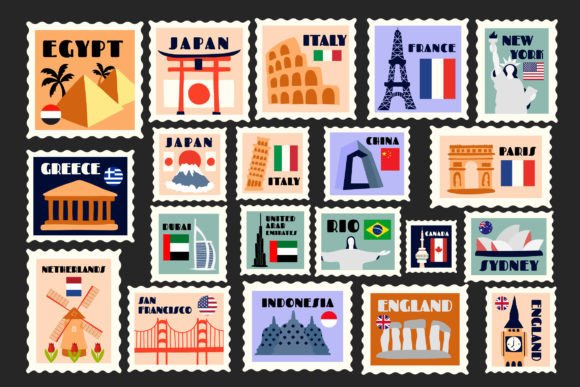 Landmark Stamps Illustration Set: Graphics and Illustrations Review