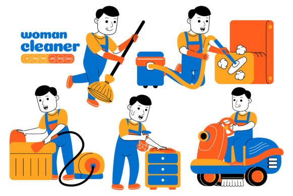 Man House Cleaner Vector Pack 01 Graphics and Illustrations Review