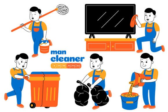 Man House Cleaner Vector Pack 02 Graphics and Illustrations Review