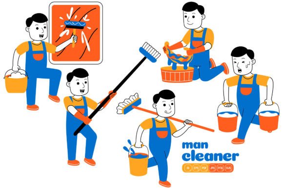 Man House Cleaner Vector Pack 03 Graphics and Illustrations Review