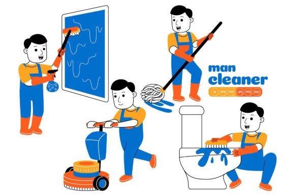 Man House Cleaner Vector Pack 04: Graphics and Illustrations for Local Branding
