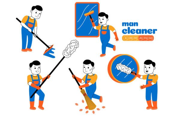 Man House Cleaner Vector Pack 05 Graphics and Illustrations