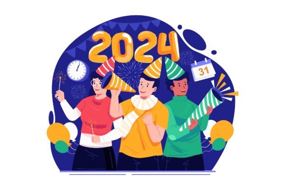 People Celebrate New Year Illustration Graphics
