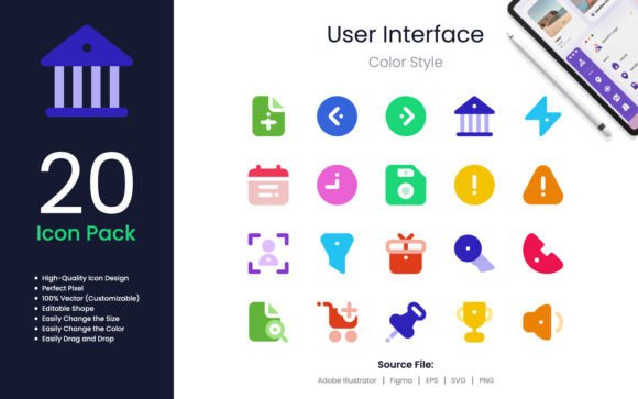 User Interface Icon Pack Colored Style for Graphics and Ux And Ui Kits
