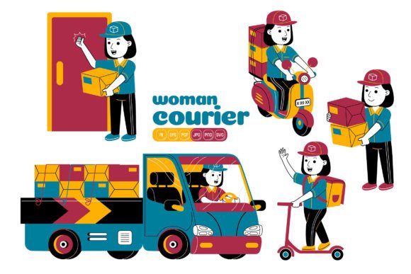 Woman Courier Vector Pack 04 Graphics and Illustrations Review