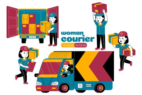 Woman Courier Vector Pack 05 Graphics and Illustrations