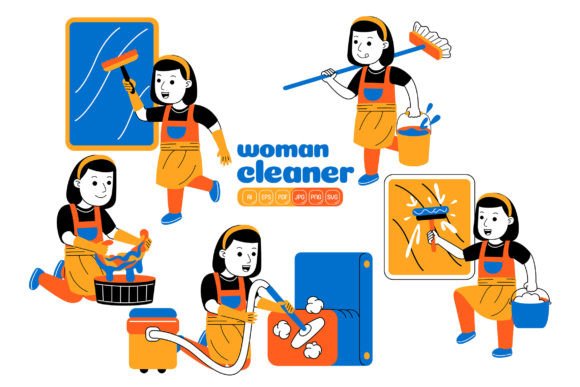 Woman House Cleaner Vector Pack 01: Essential Graphics and Illustrations for Branding