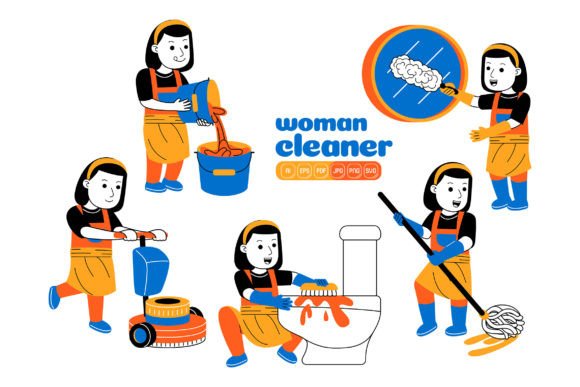Woman House Cleaner Vector Pack 04 Graphics and Illustrations