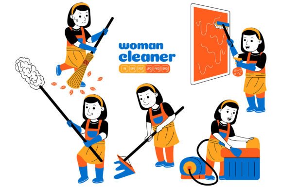 Woman House Cleaner Vector Pack 05 Graphics and Illustrations Review
