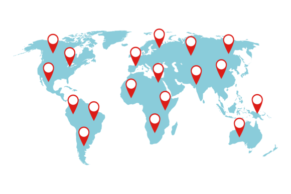 World Map with Geo Pin Tags. Global Info Graphics and Infographics